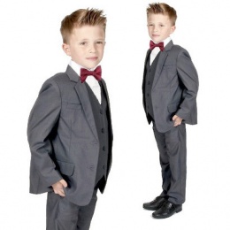 Boys Grey 5 Piece Slim Fit Bow Tie Suit